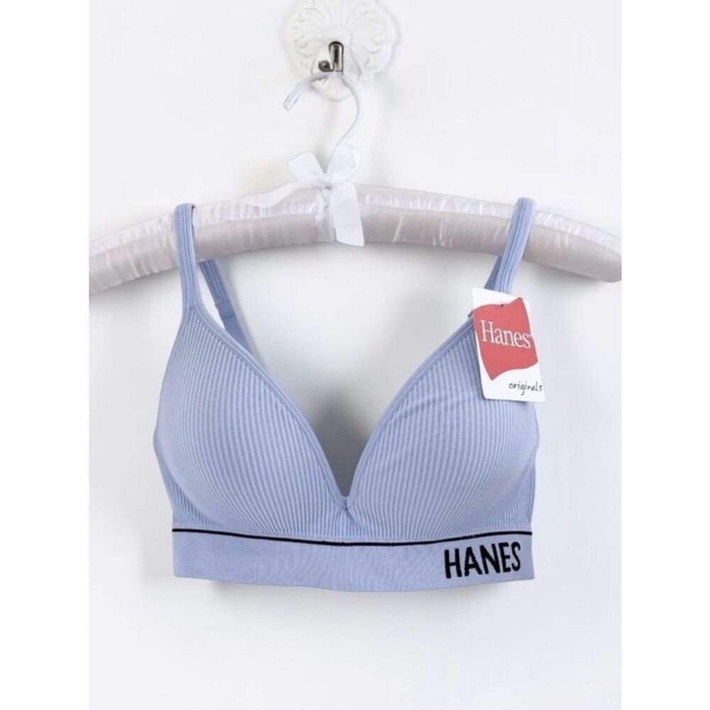 Hanes Blue Ribbed Seamless Wireless Contour Bra M